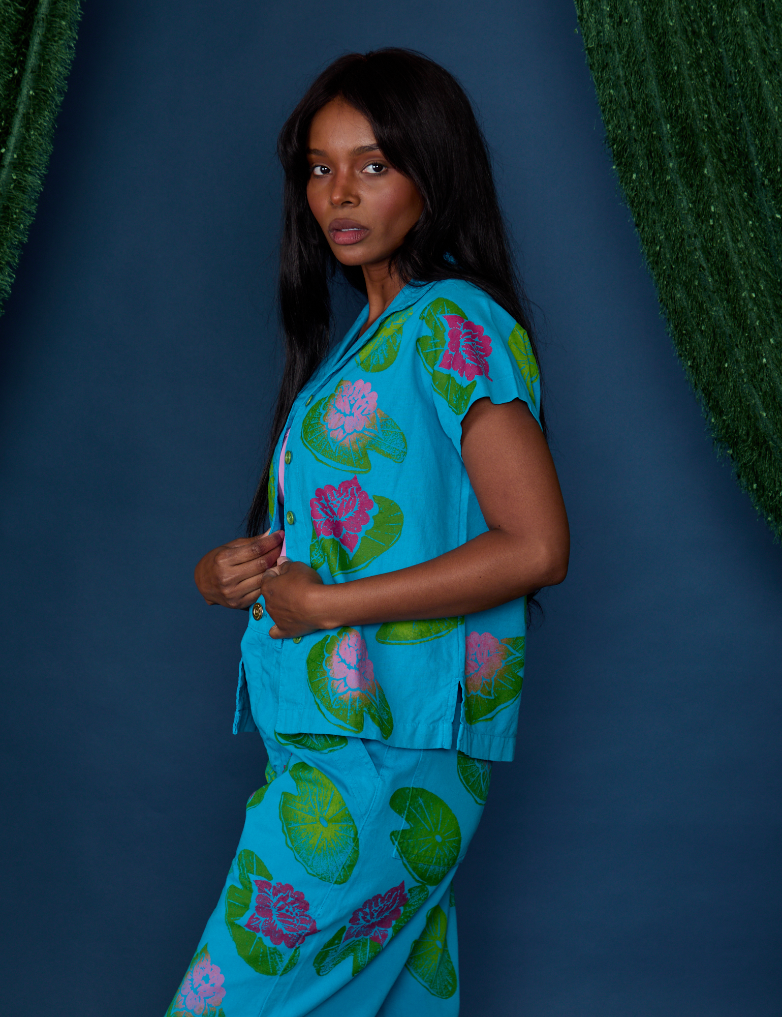 Paintstamped Pantry Button-Up - Lilypad