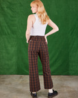 Back view of Gingham Western Pants in Fudge Brown and Cropped Tank in vintage tee off-white