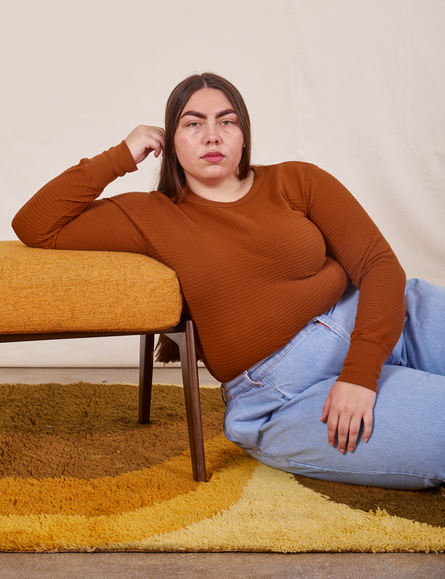 Marielena is wearing Honeycomb Thermal in Burnt Terracotta