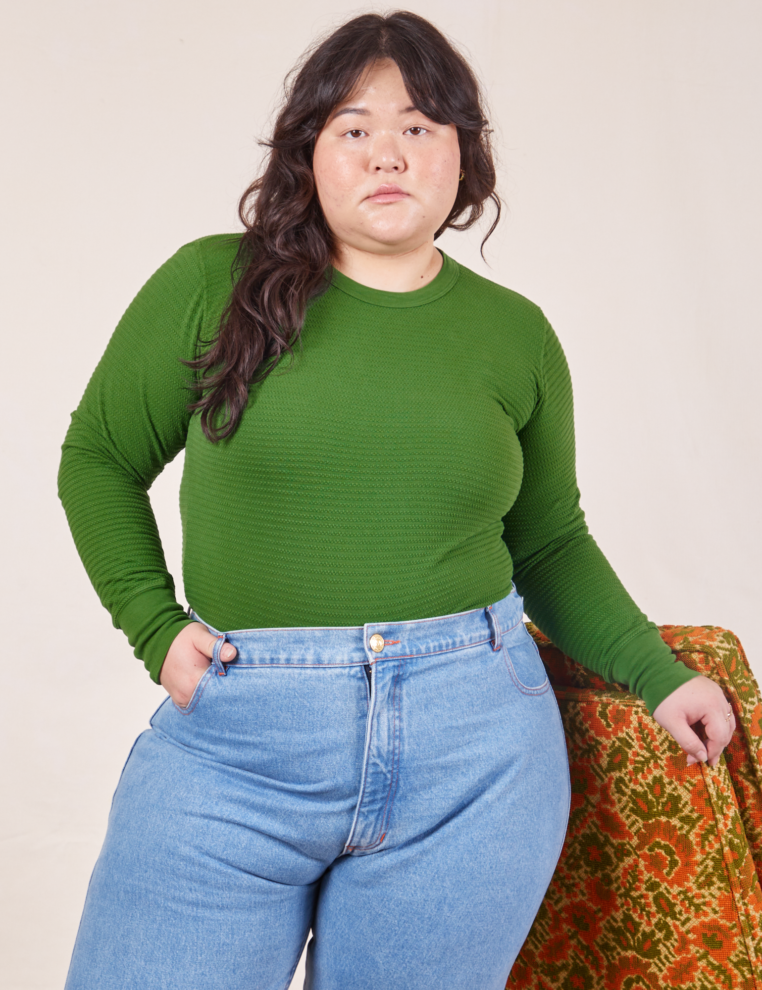 Ashley is wearing Honeycomb Thermal in Lawn Green