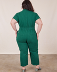 Back view of Petite Short Sleeve Jumpsuit in Hunter Green worn by Ashley