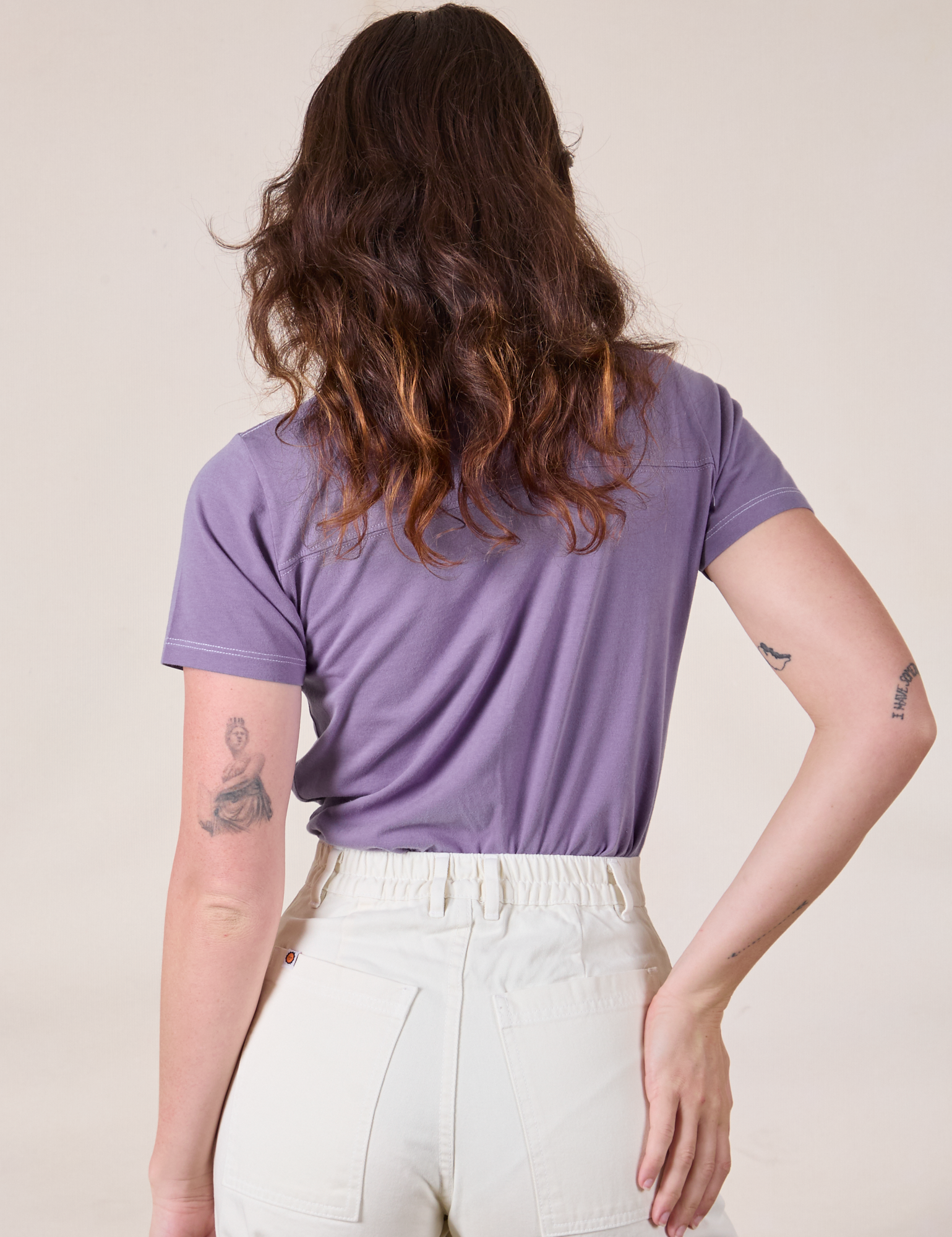 Jr. Varsity Tee in Faded Grape back view on Alex