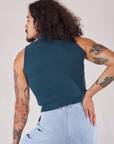 Sleeveless Essential Turtleneck in Lagoon back view on Jesse