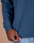 Long Sleeve Burly Tee in French Blue bottom close up on Jerrod
