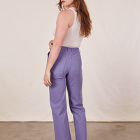 Work Pants in Faded Grape back view on Allison wearing vintage off-white Tank Top