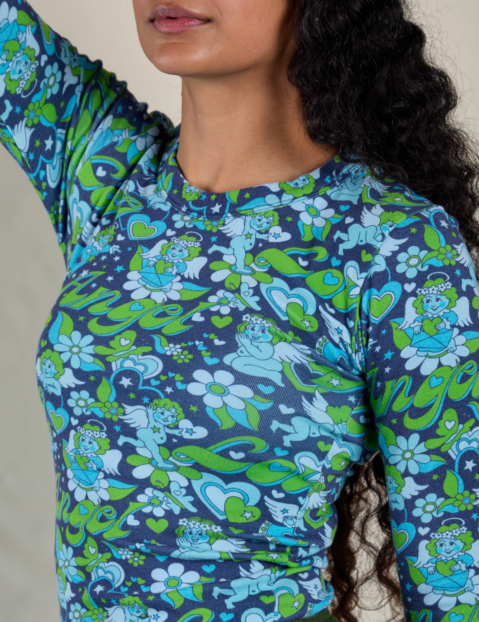 Long Sleeve Baby Tee in Angel Print on Shahana