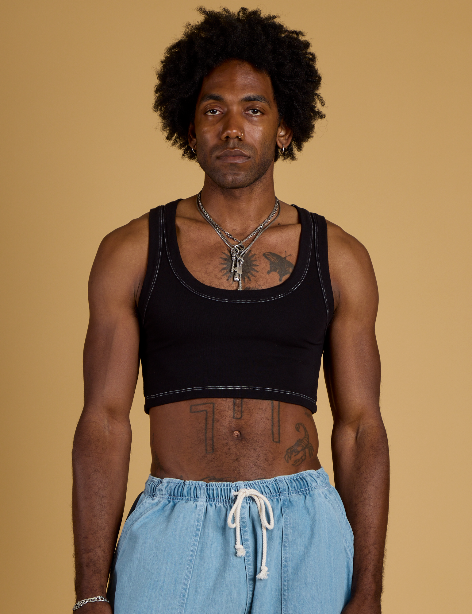 Contrast Stitch Mini Tank - Basic Black