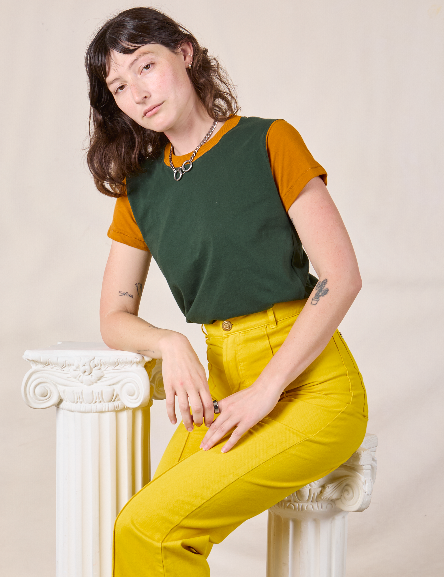 Mismatched Tee - Green &amp; Mustard