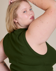 Muscle Tee in Evergreen close up side view on Juliet