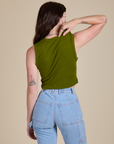 Muscle Tee in Summer Olive back view on Alex