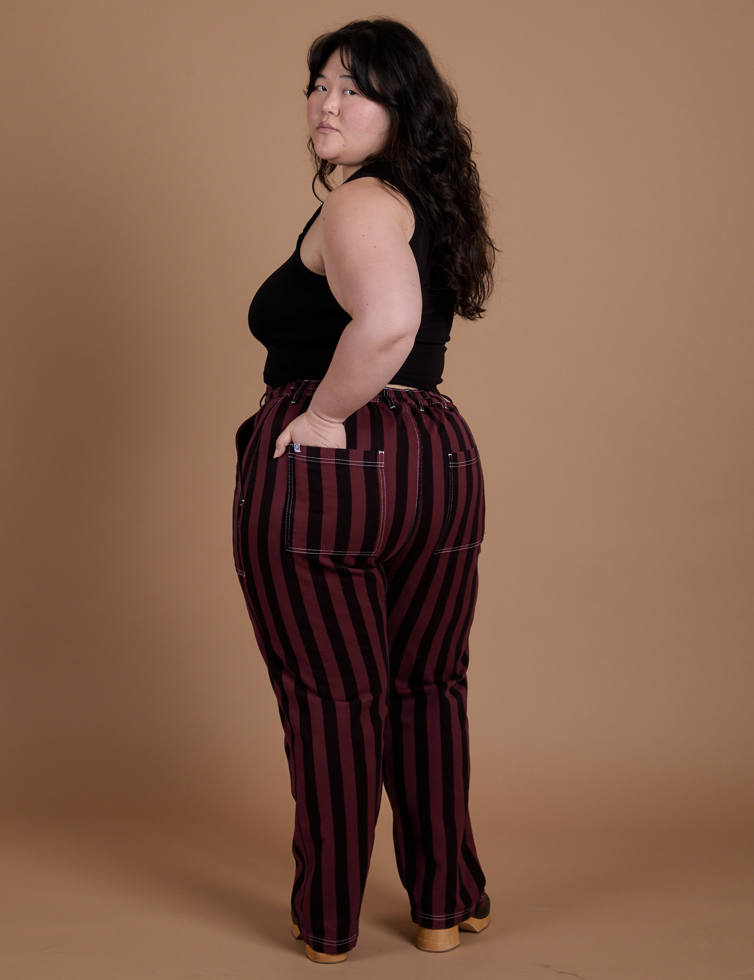 Black Stripe Work Pants - Red Wine