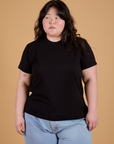 Ashley is 5’7” and wearing L Organic Vintage Tee in Basic Black