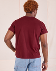 Organic Vintage Tee in Red Wine back view on Issac