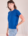 Organic Vintage Tee in Royal Blue angled front view on Alex