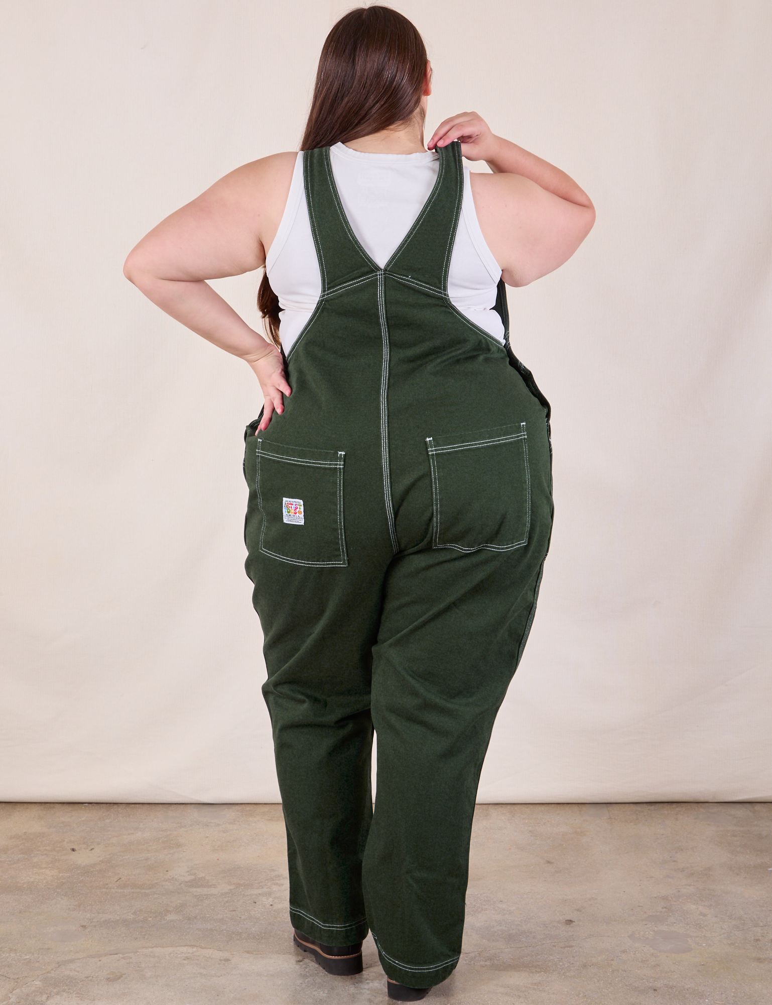 Original Overalls in Swamp Green back view on Marielena