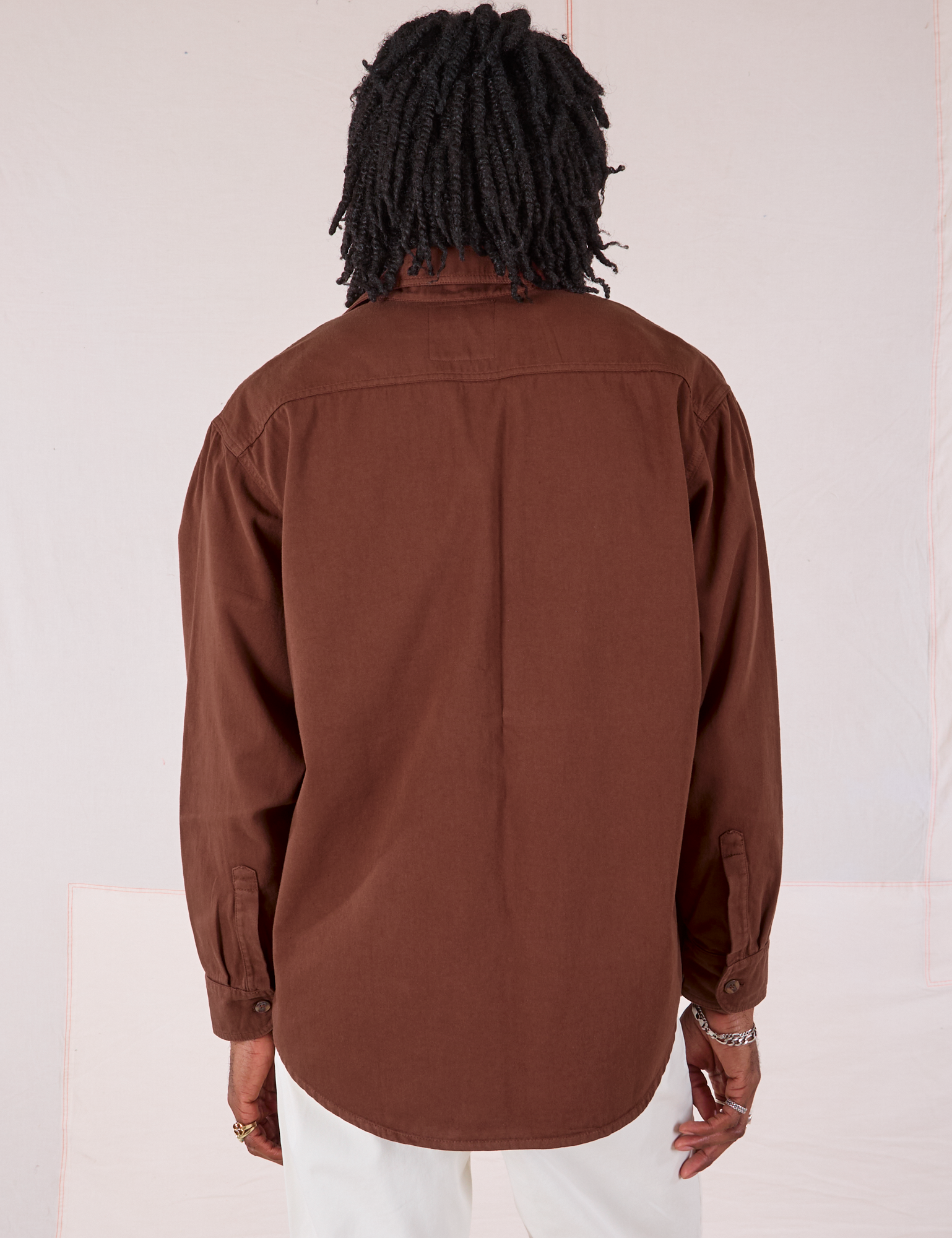 Twill Overshirt in Fudgesicle Brown back view on Jerrod