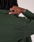 Twill Overshirt in Swamp Green back shoulder close up on Jerrod