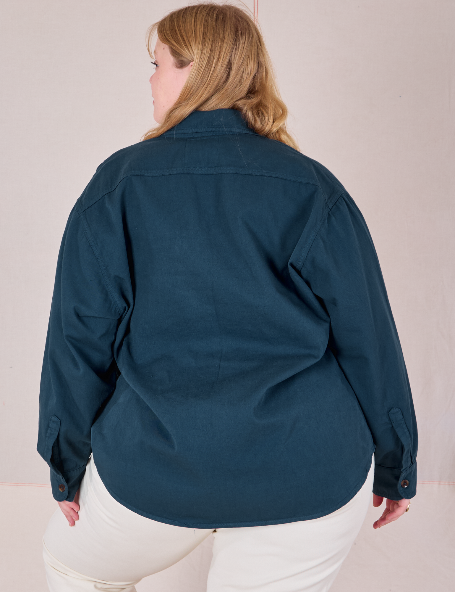 Twill Overshirt in Lagoon back view on Juliet