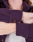 Oversize Overshirt in Nebula Purple sleeve cuff close up on Alex