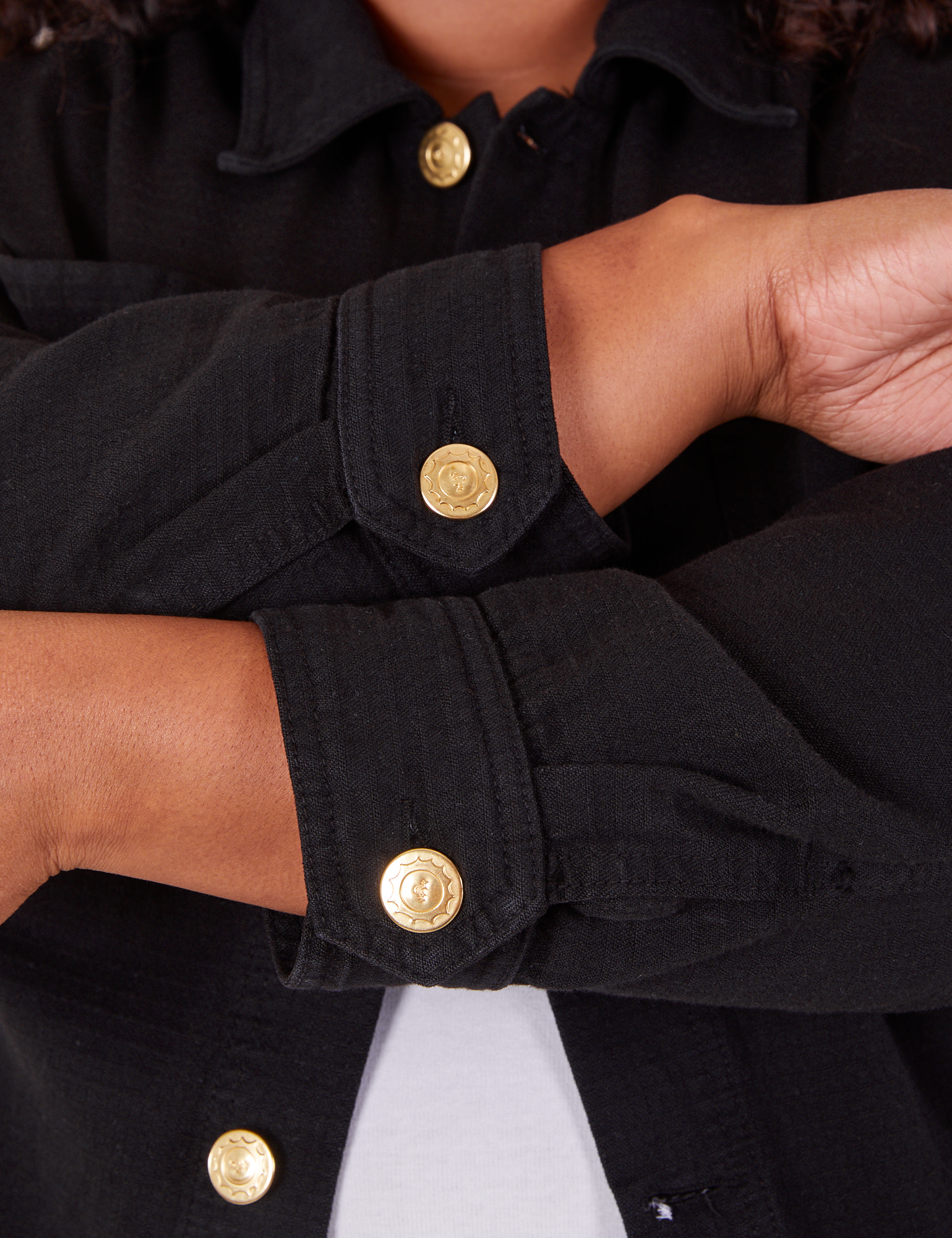 Field Coat in Basic Black sleeve cuff close up