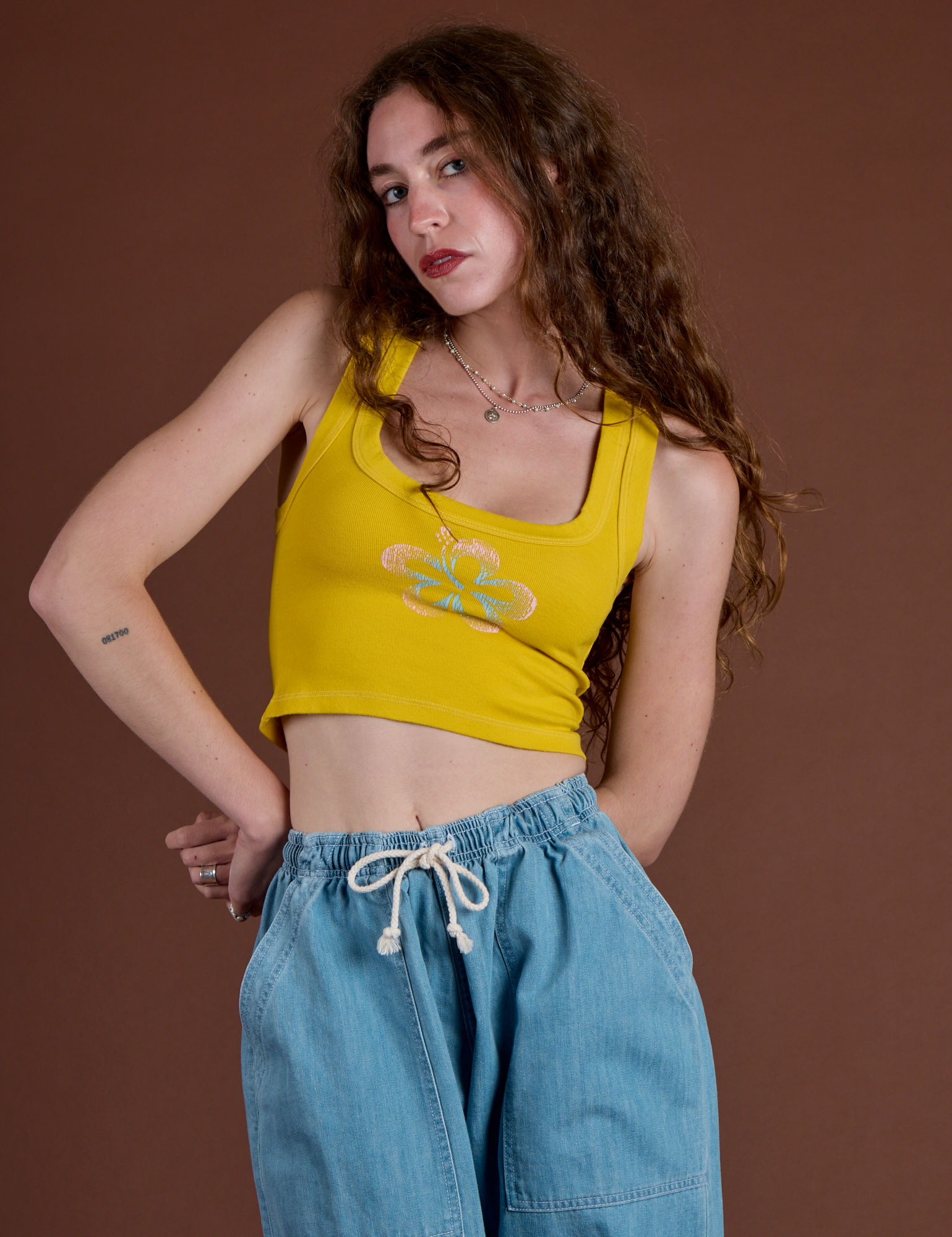 Icon Cropped Tank - Yellow Hibiscus