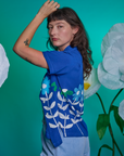 Paintstamped Pantry Button-Up in Daisy side view on Alex