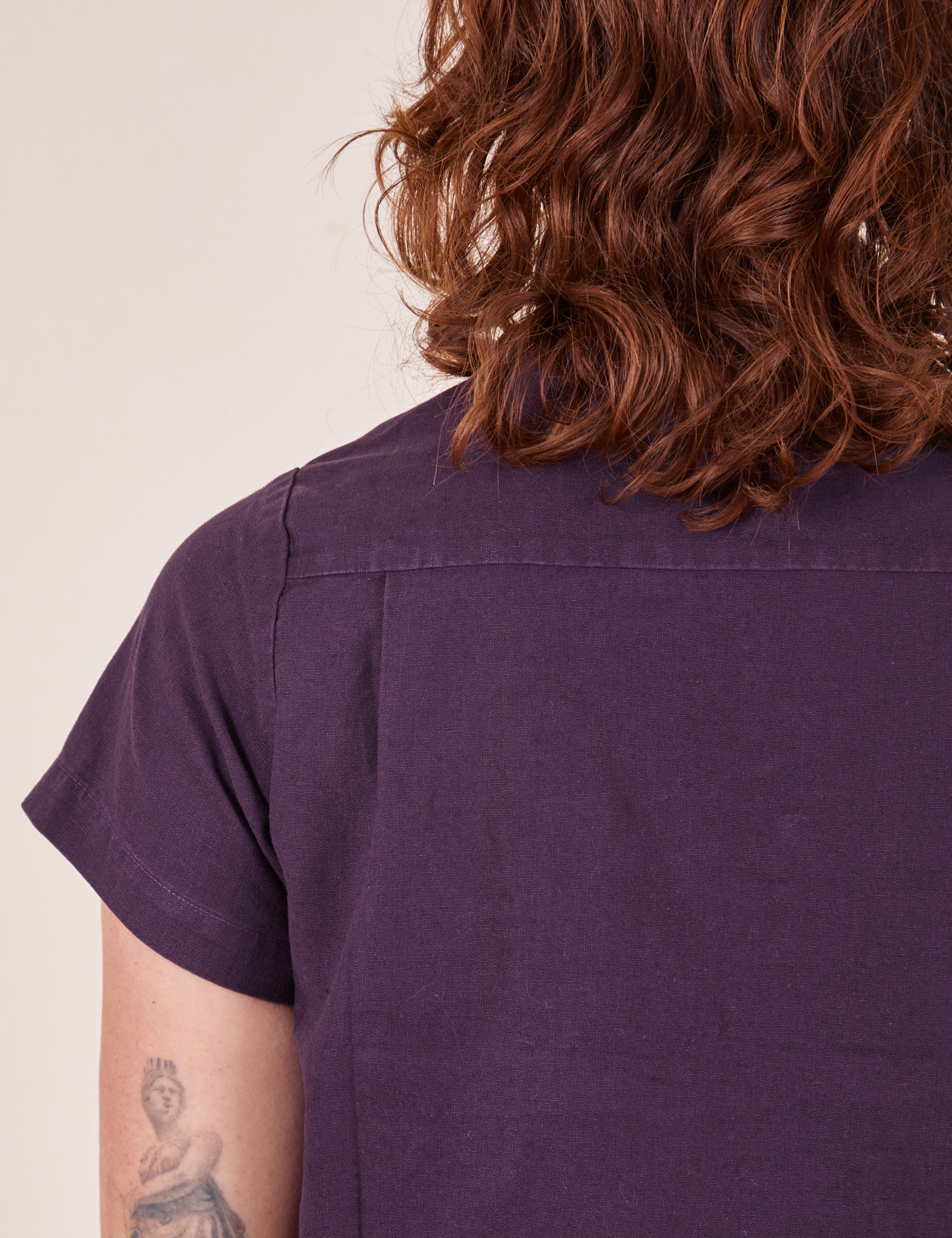 Back view close up of Pantry Button-Up in Nebula Purple worn by Alex