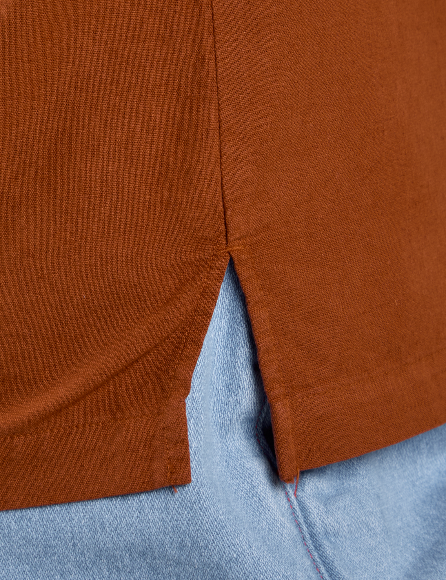 Pantry Button-Up in Burnt Terracotta side vent close up
