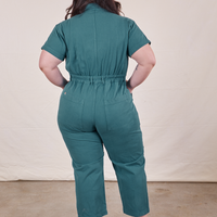Petite Short Sleeve Jumpsuit in Marine Blue back view on Ashley