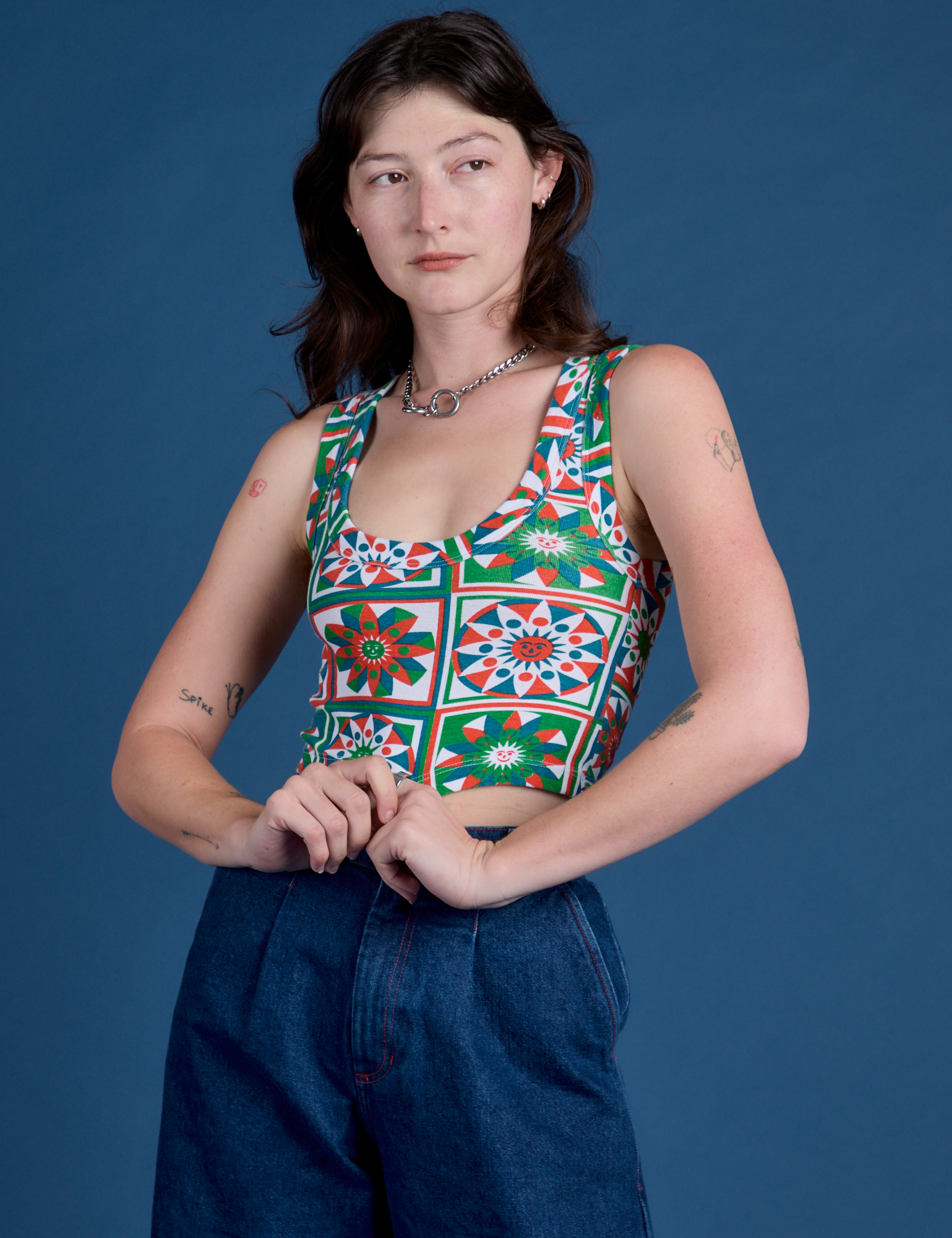 Cropped Tank Top - Quilt Print