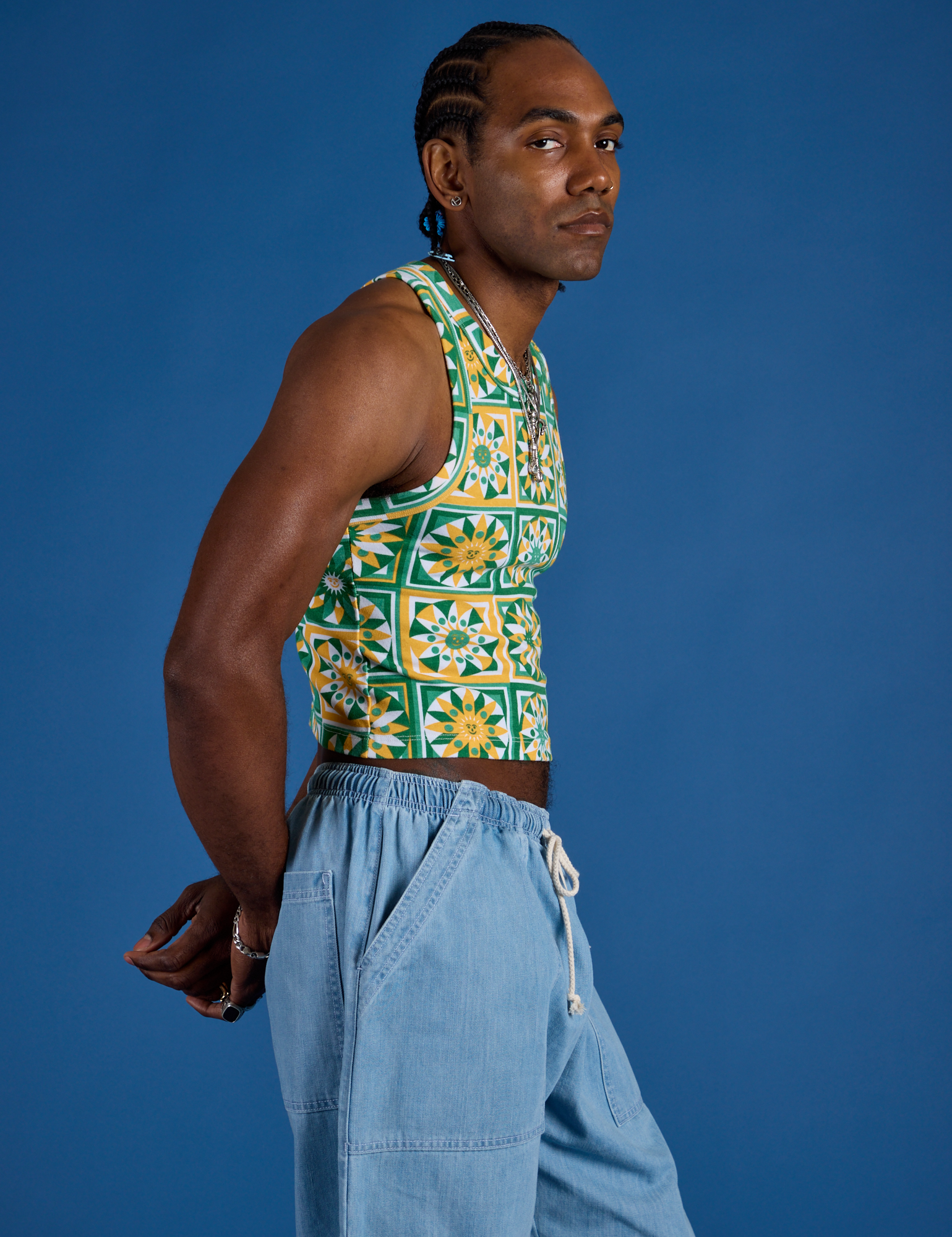 Deep-Cut Racerback Tank - Spring Quilt Print