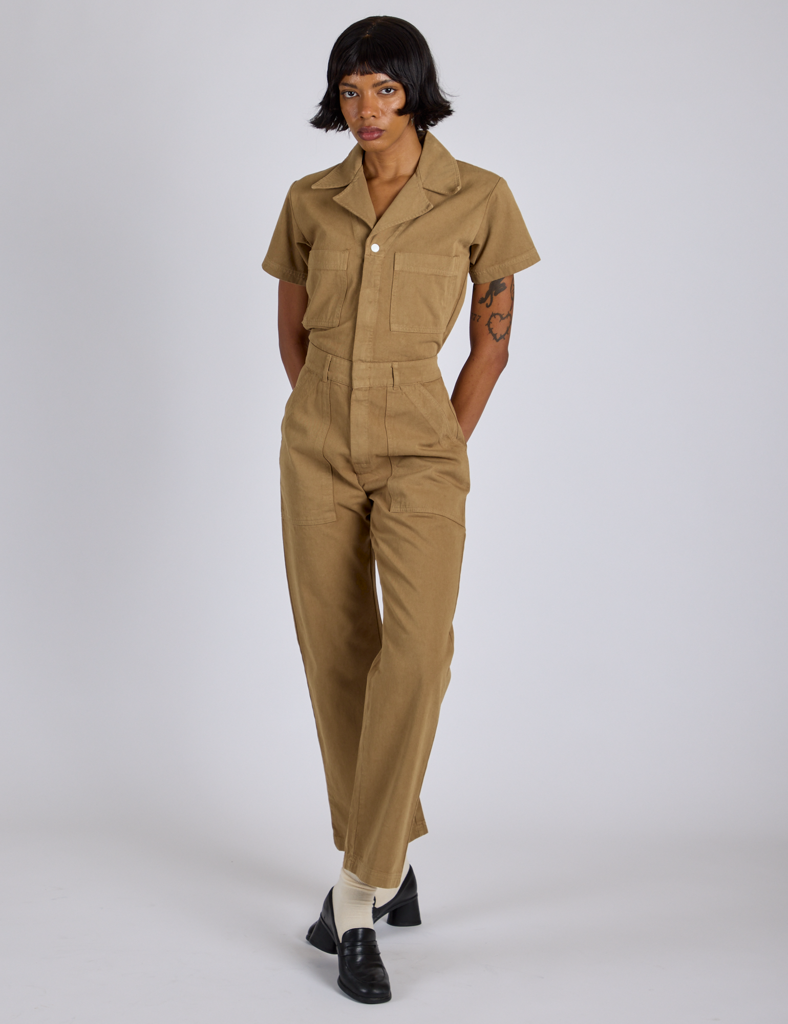 Short Sleeve Jumpsuit - Desert Brown