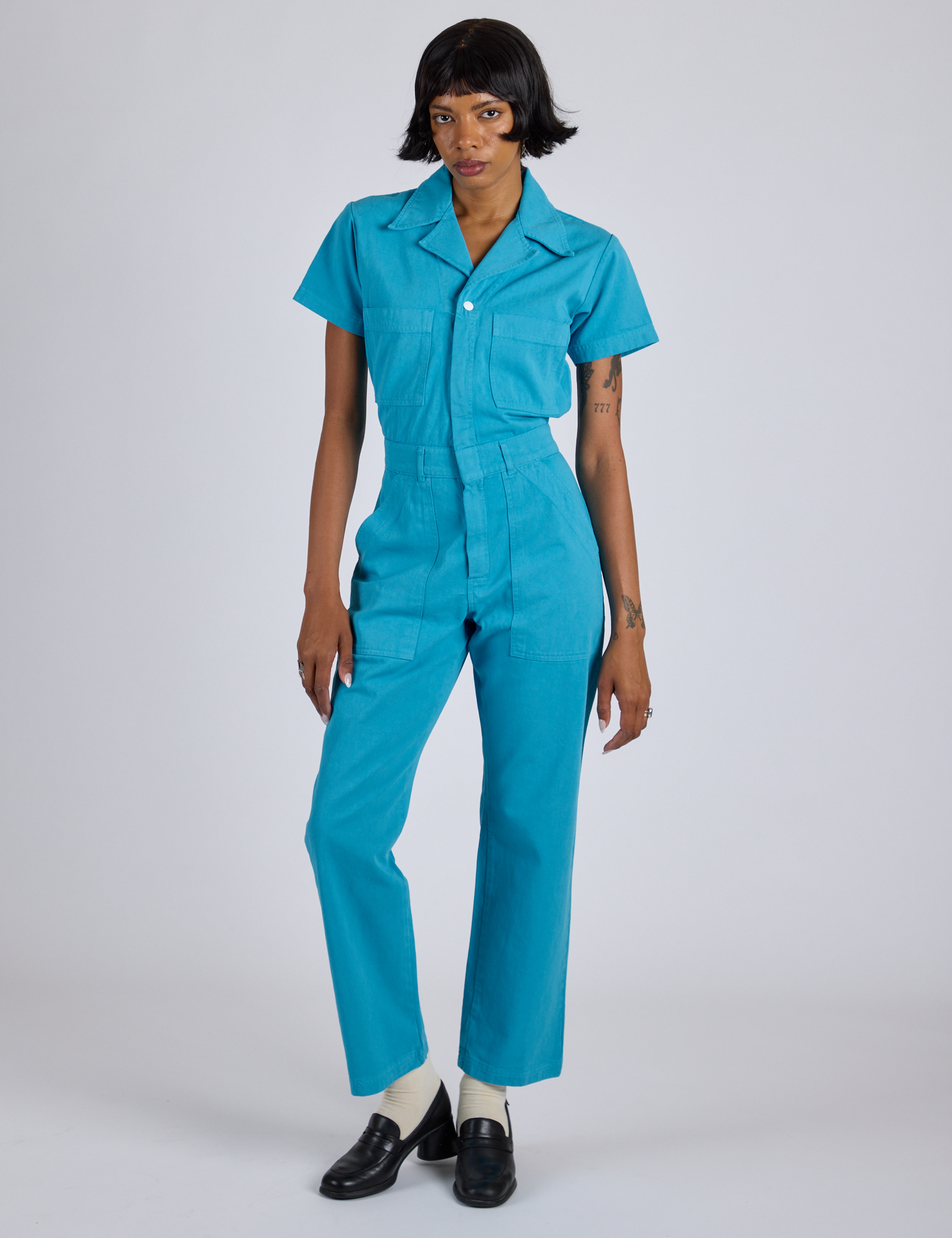 Short Sleeve Jumpsuit - Hawaiian Blue
