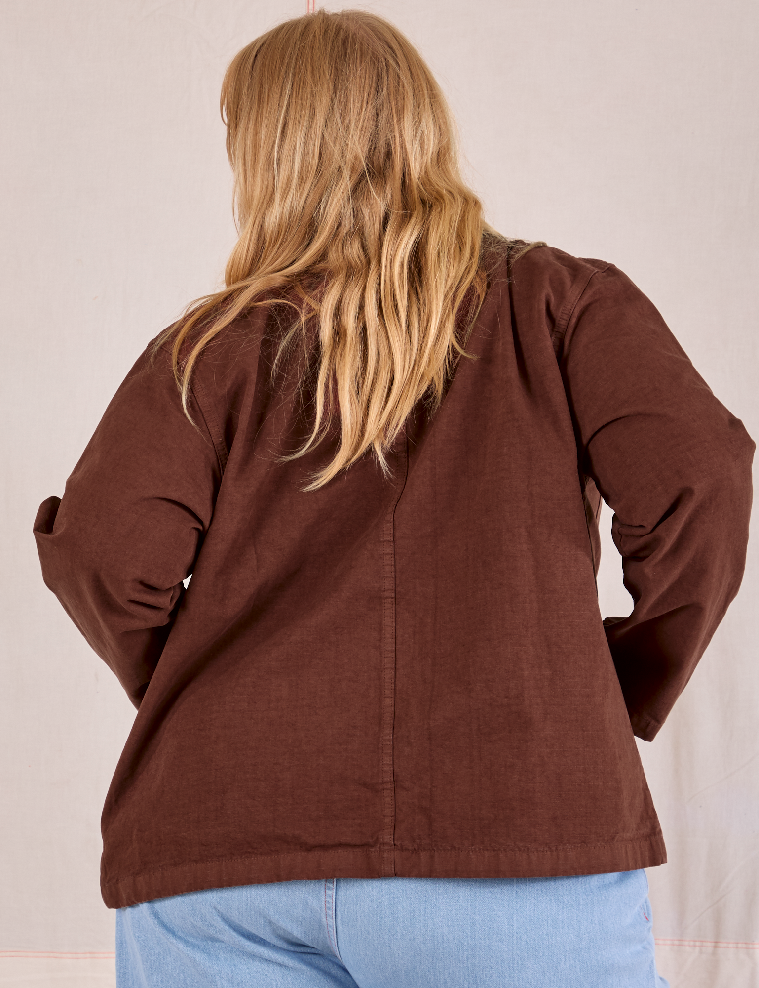 Ripstop Work Jacket in Fudgesicle Brown back view on Juliet