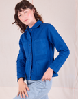 Ripstop Work Jacket in Royal Blue angled front view on Alex