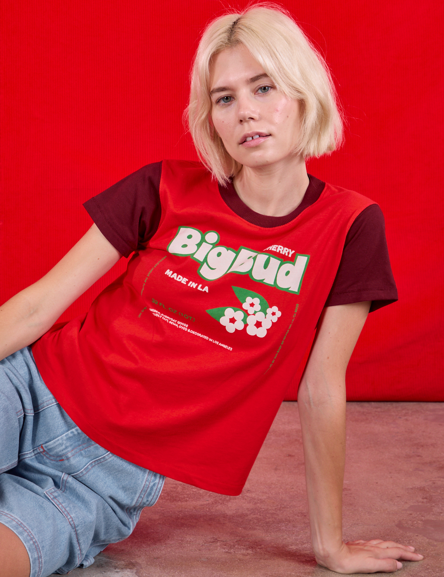 Madeline is wearing Vintage Tee in Cherry Soda