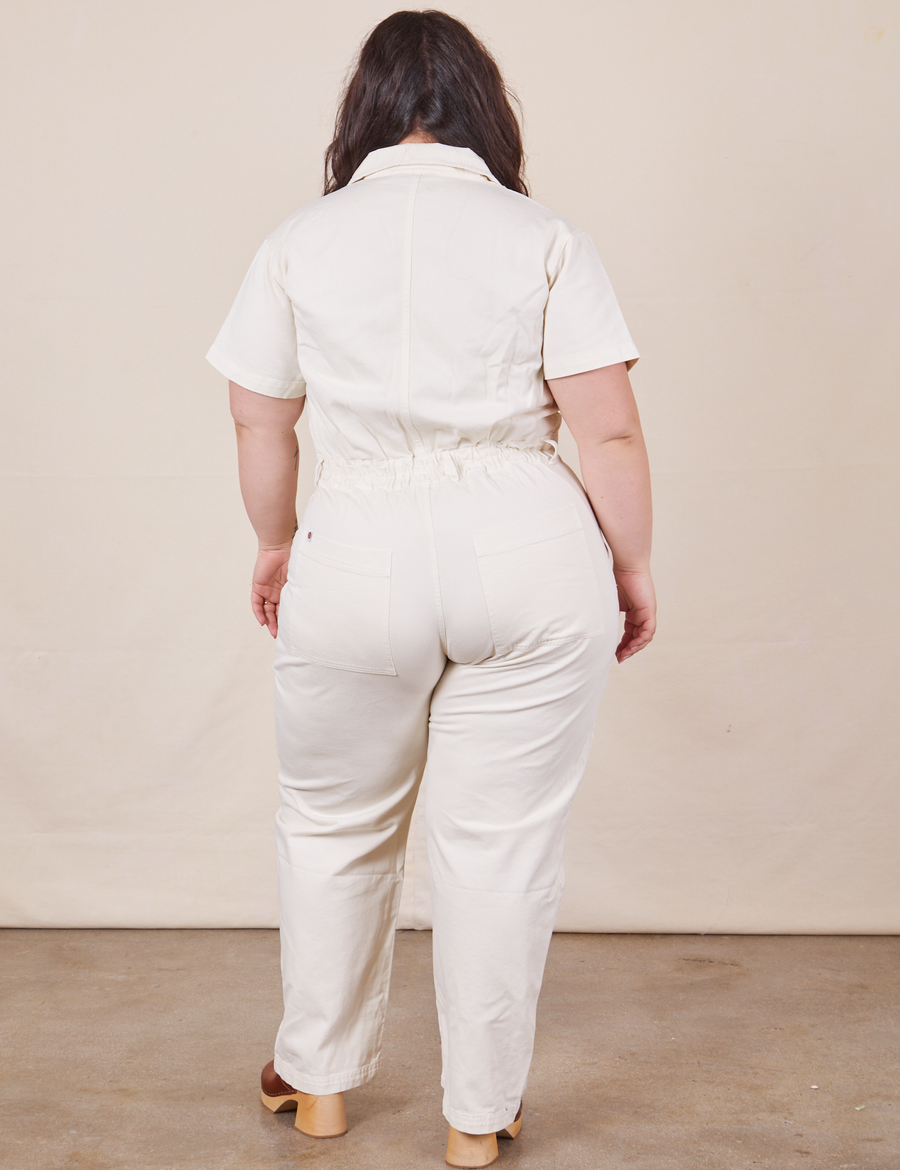 Back view of Short Sleeve Jumpsuit in Vintage Tee Off-White worn by Ashley