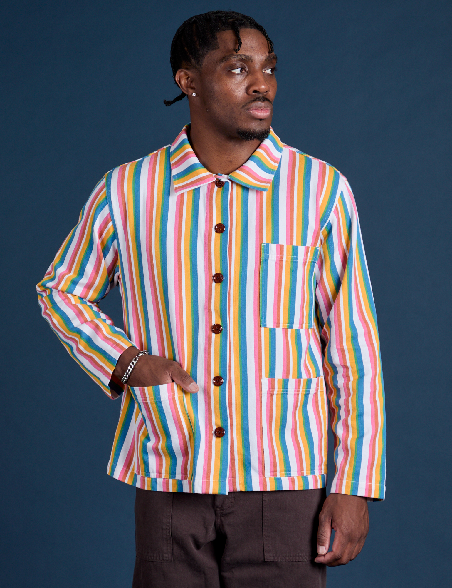 Stripe Work Jacket in Rainbow Stripe on Isaac