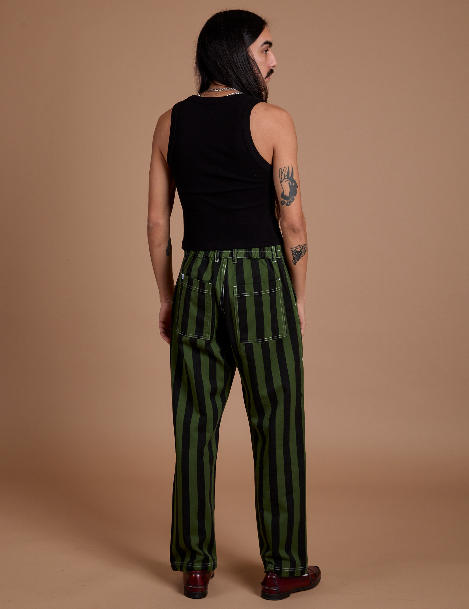 Vintage Clothing 90s Mixed Material 3-Tuck Striped Drape Wide