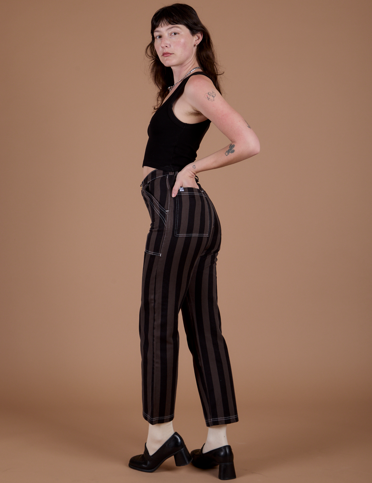 Black Stripe Work Pants - Espresso Brown