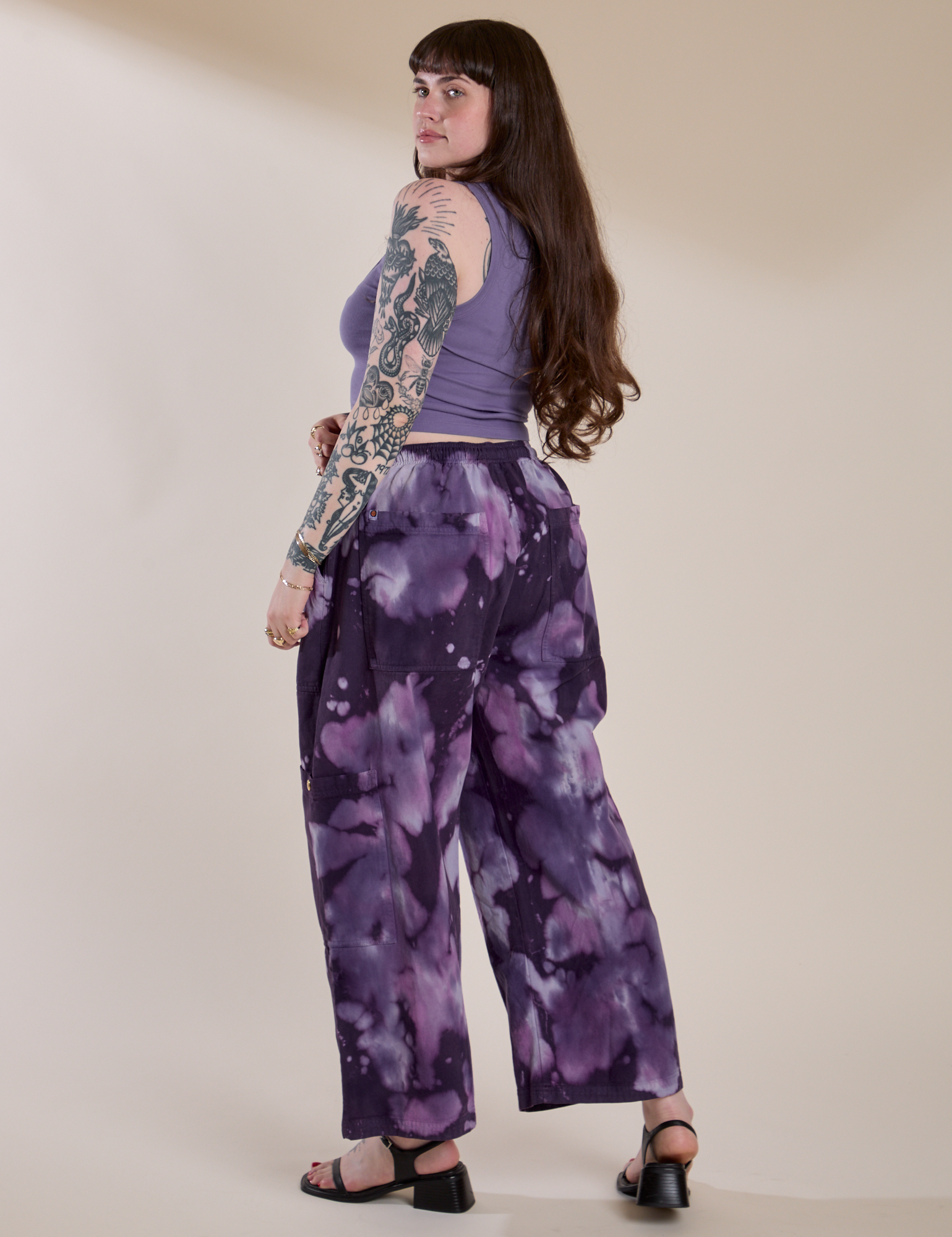 Angled back view of Magic Waters Drop Pocket Pants in Dark Lavender on Sydney