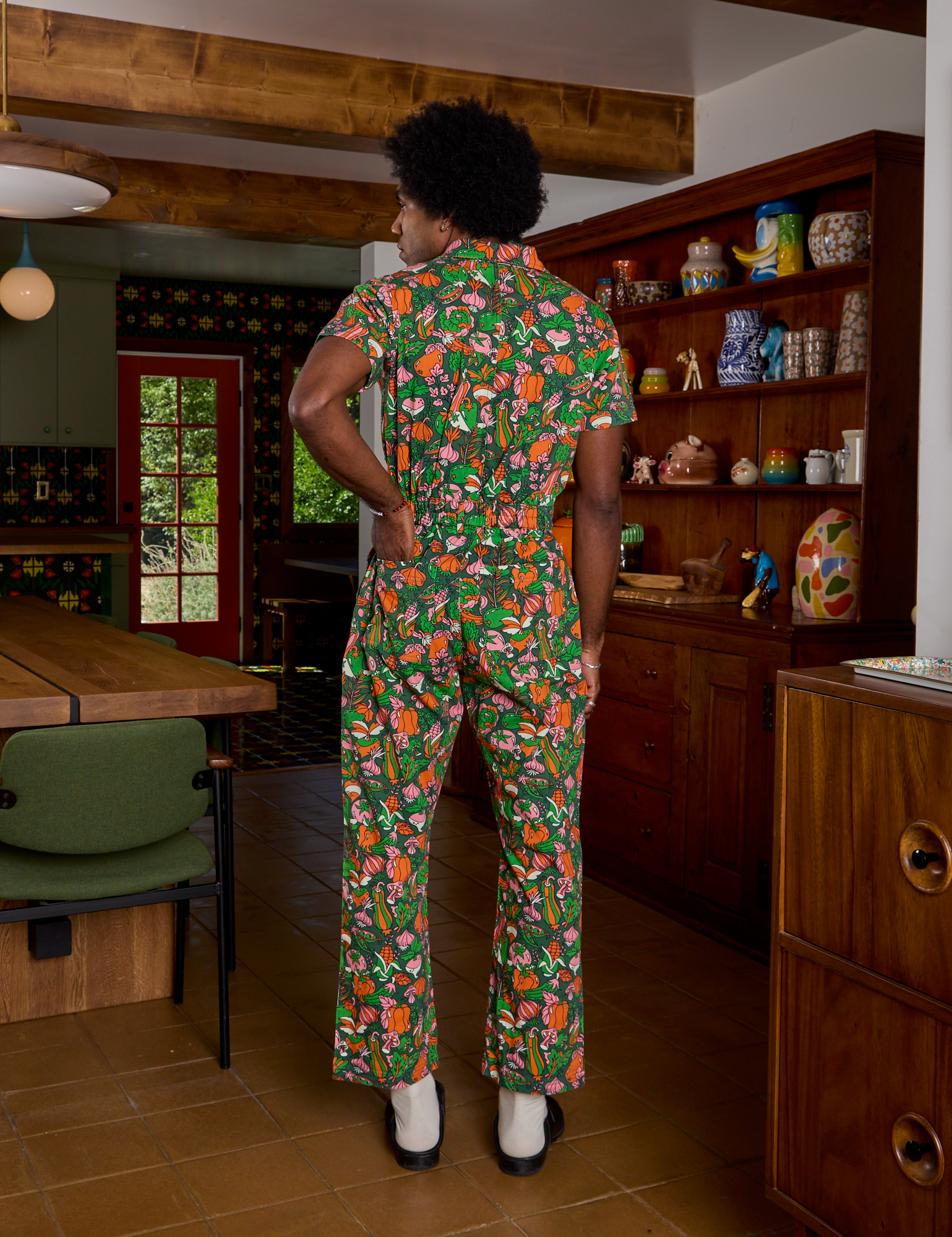 Back view of Short Sleeve Jumpsuit in Kitchen Collection on Jerrod