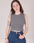 Hana is 5'3" and wearing XP Muscle Tee in Washed Grey