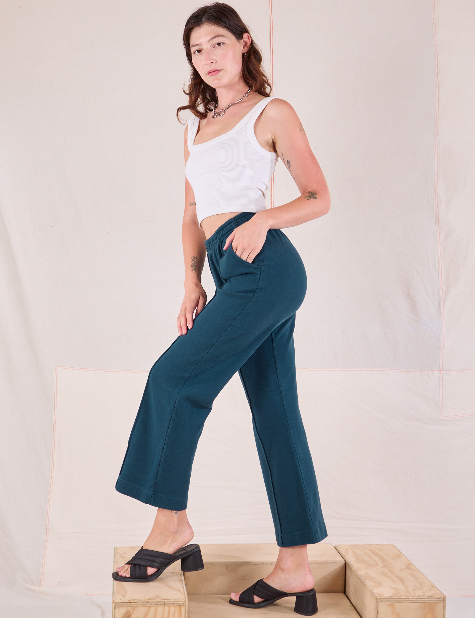 Easy Western Pants in Lagoon side view on Alex