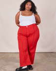 Western Pants in Mustang Red and Cropped Cami in Vintage Tee Off-White on Morgan