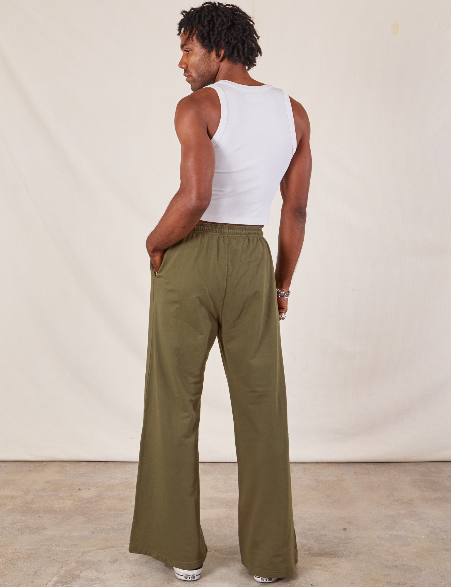 Wide Leg Sweat Pants in Surplus Green back view on Jerrod