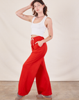 Wide Leg Sweat Pants in Mustang Red side view on Alex