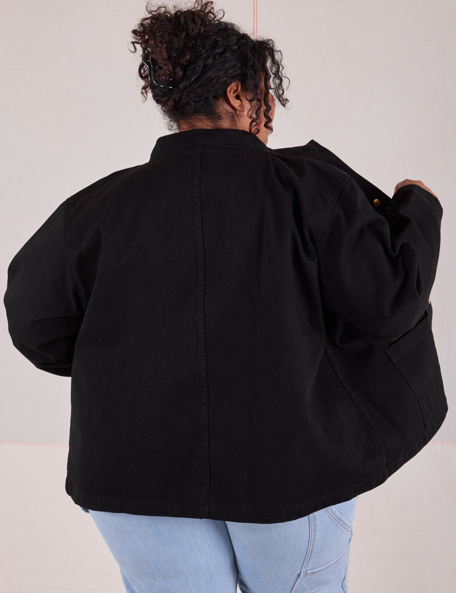 Denim Work Jacket in Basic Black back view on Morgan