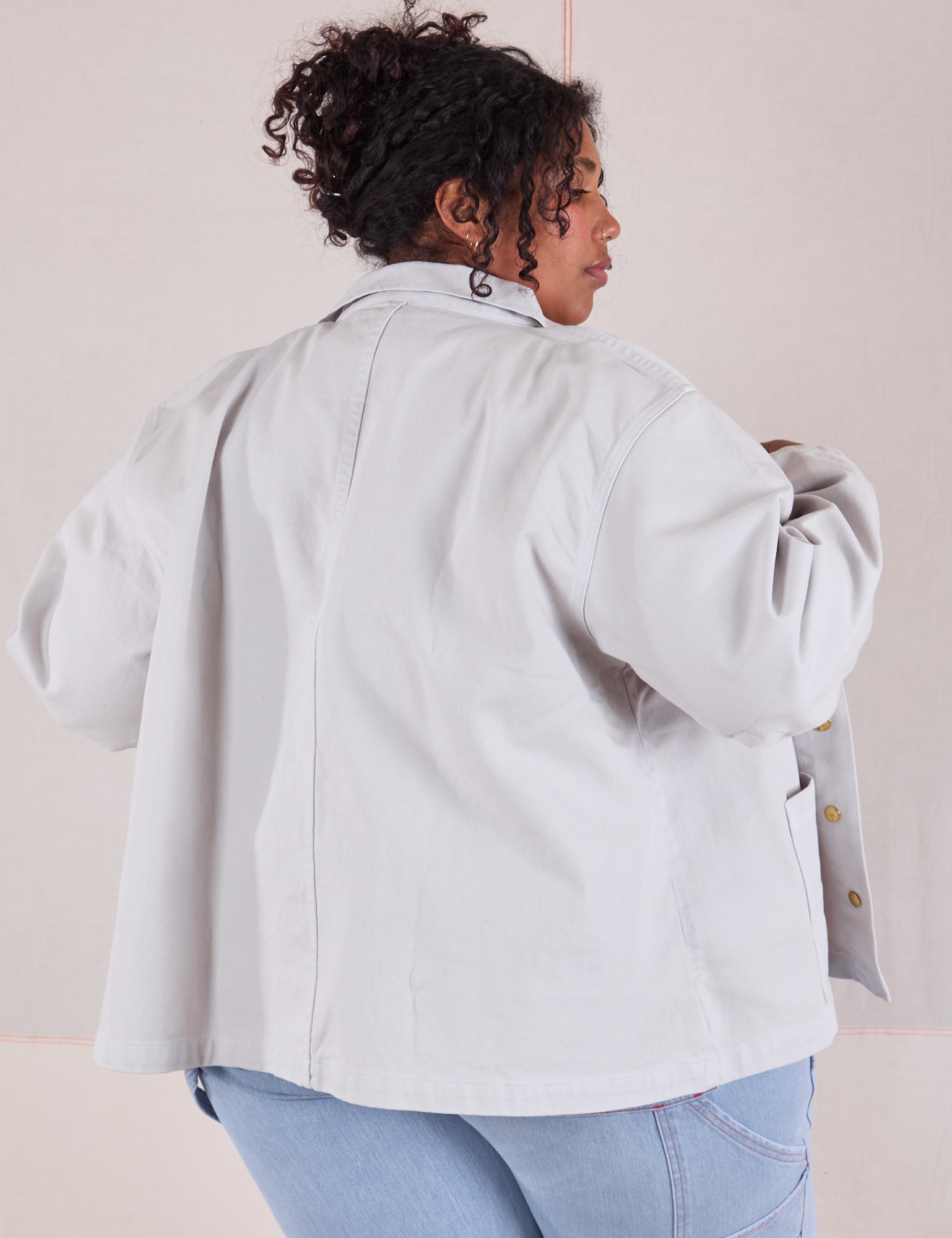 Denim Work Jacket in Stone White back view on Morgan