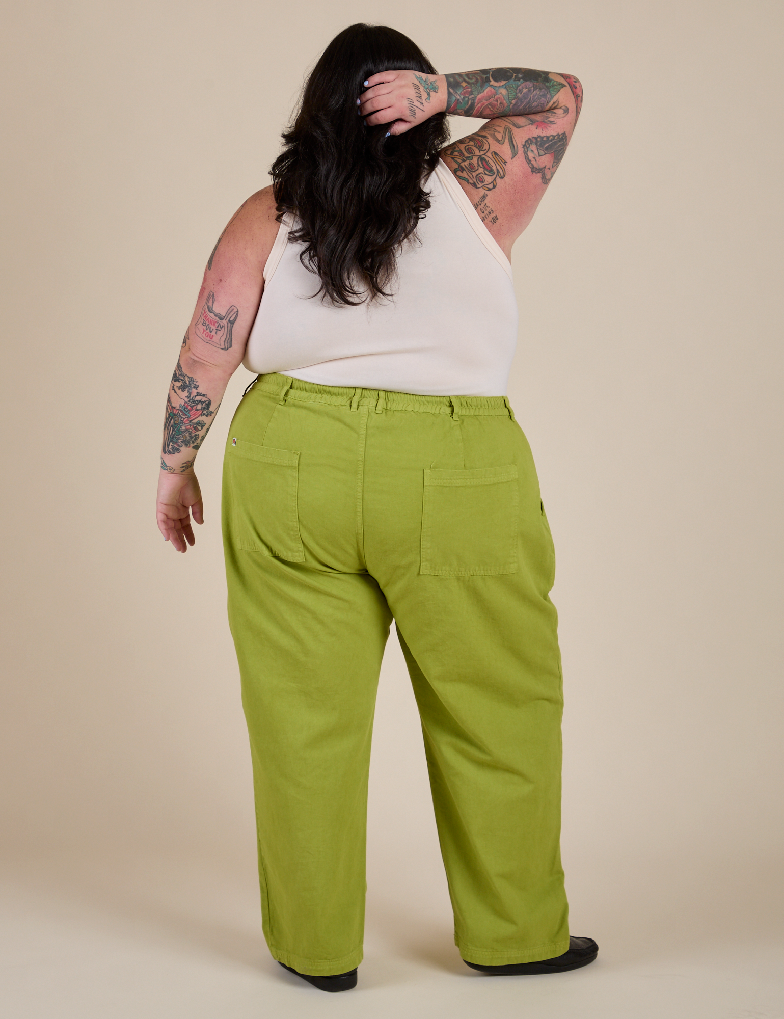 Work Pants in Gross Green back view on Sam